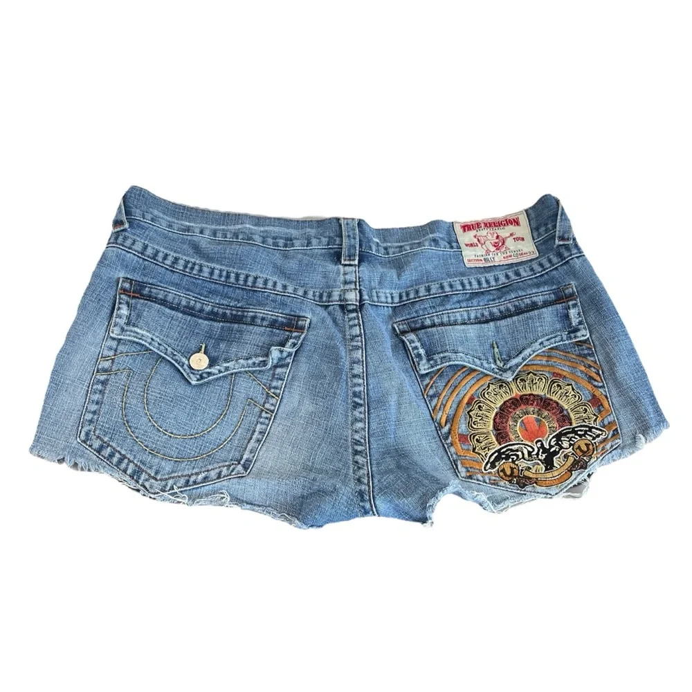 Vintage True Religion Billy Cutoff Jean Shorts Embroidered Boho USA Mens Size 40